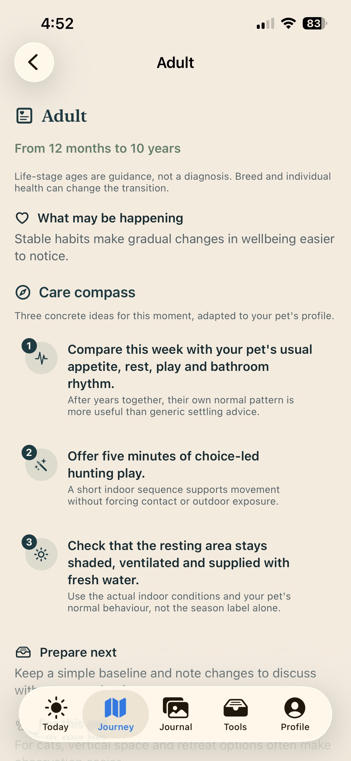 Dentro de la app: Etapas de vida
