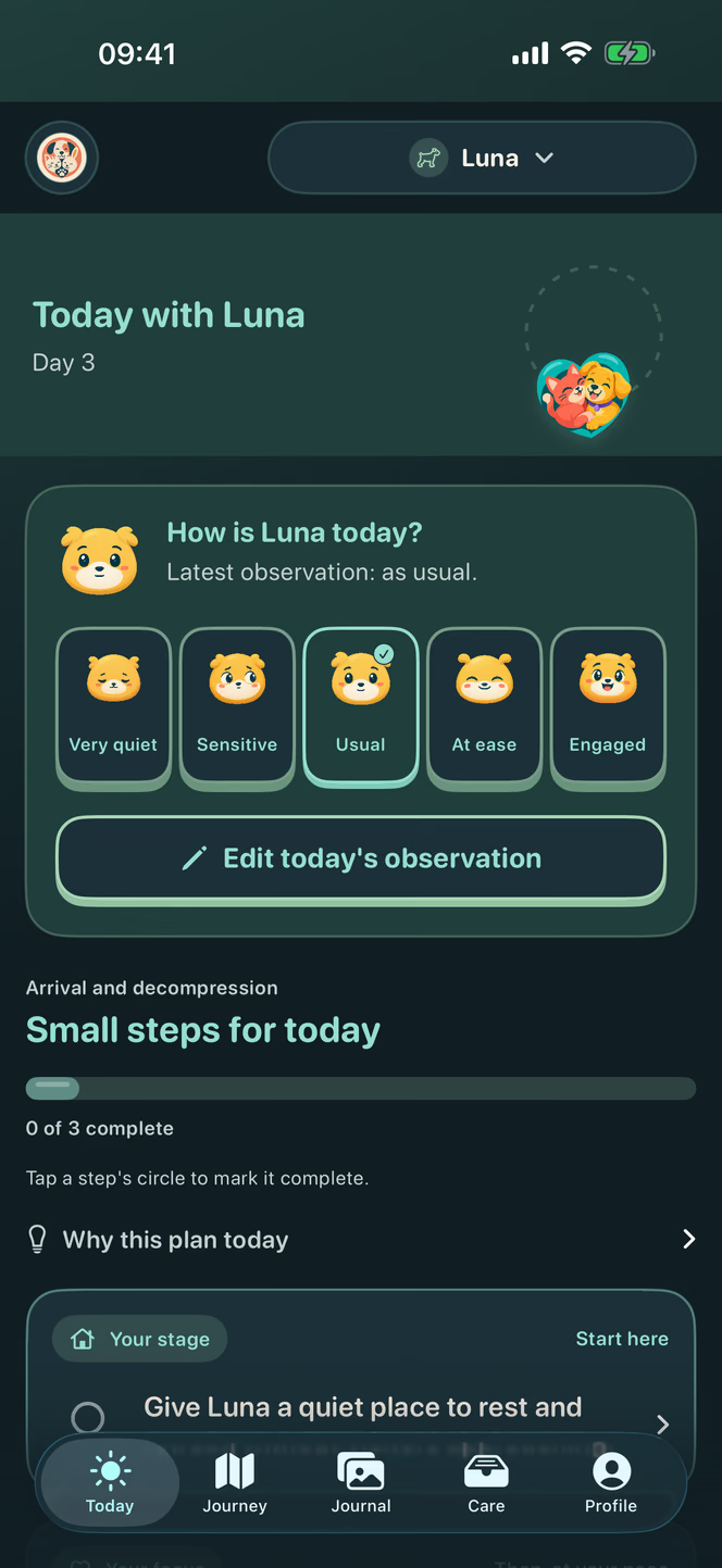 Nuzzleway daily observation in English with the usual option selected for Luna