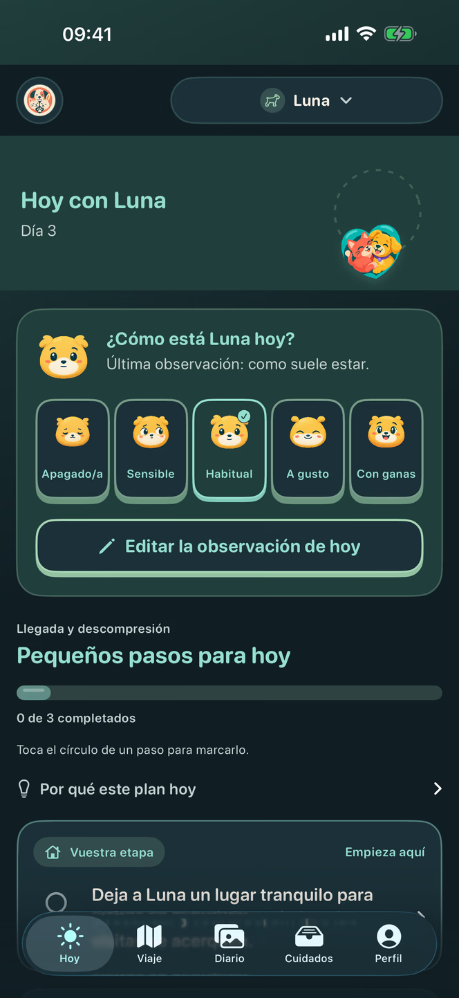 Observación diaria de Nuzzleway en español con la opción habitual seleccionada para Luna