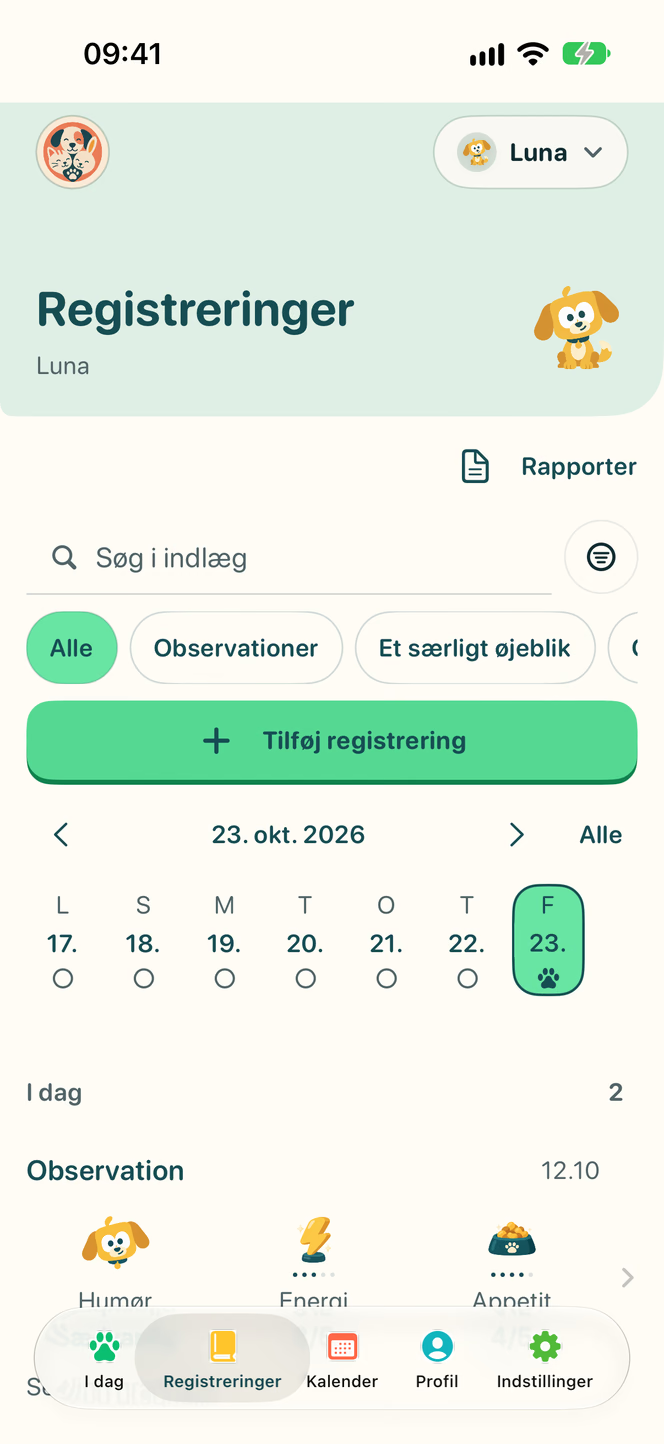Nuzzleways registreringer med et demonstrationskæledyr.