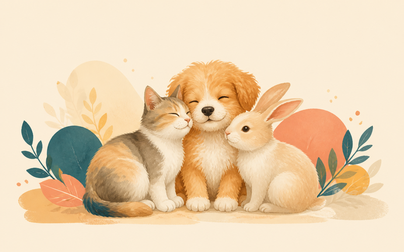 Ilustración de una persona creando vínculo con su perro