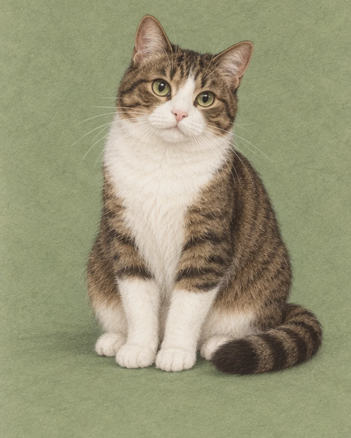 Ilustración de cuerpo entero de un gato gato doméstico de pelo corto sobre fondo verde suave