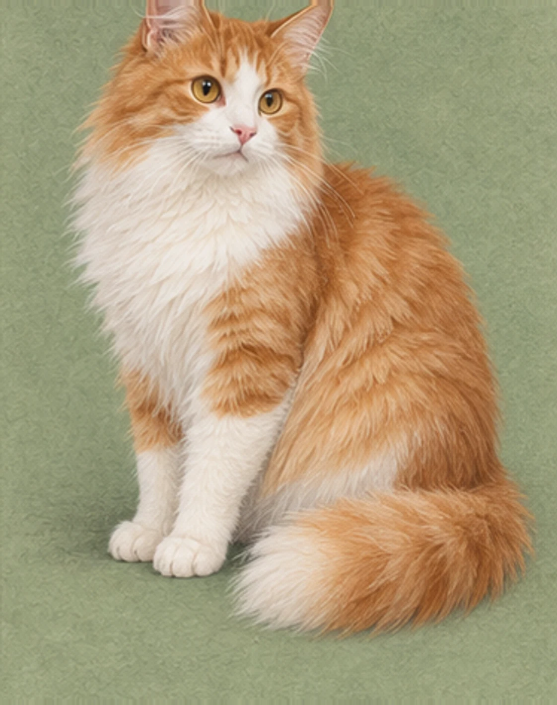 Full-body illustration of a Mixed-breed cat on a muted green background
