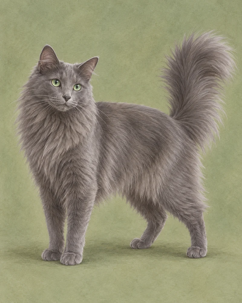 Ilustrace celého zvířete: Nebelung