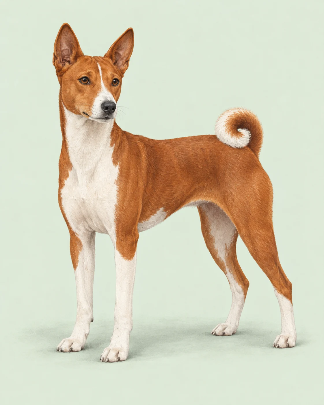 Basenji · Kurzes, glattes Fell · Originalillustration des ganzen Hundes