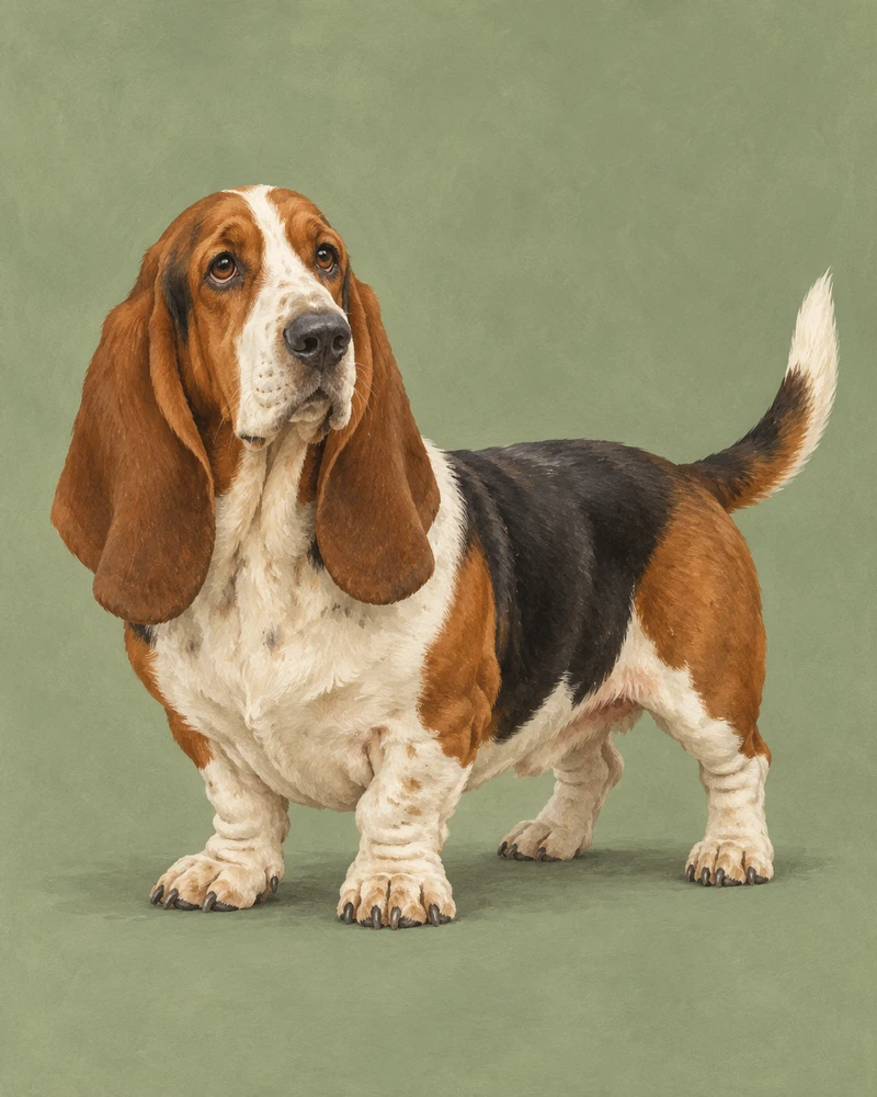 Ilustrace celého zvířete: Basset Hound