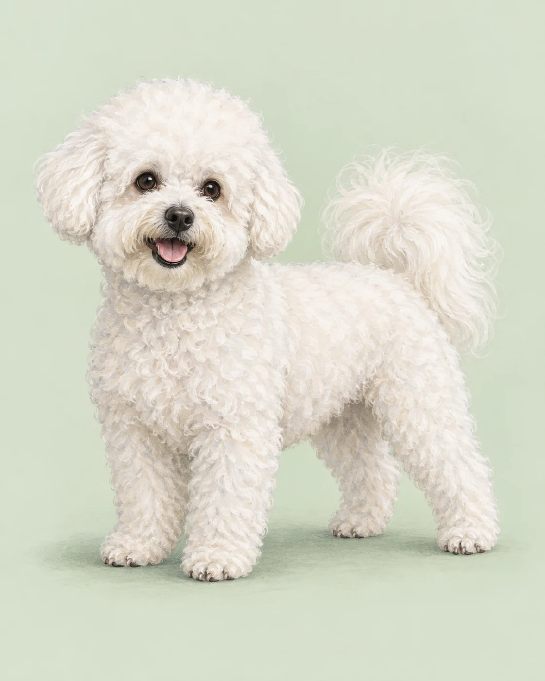 Bichon Frisé · Weißes Fell mit weichen Locken · Originalillustration des ganzen Hundes