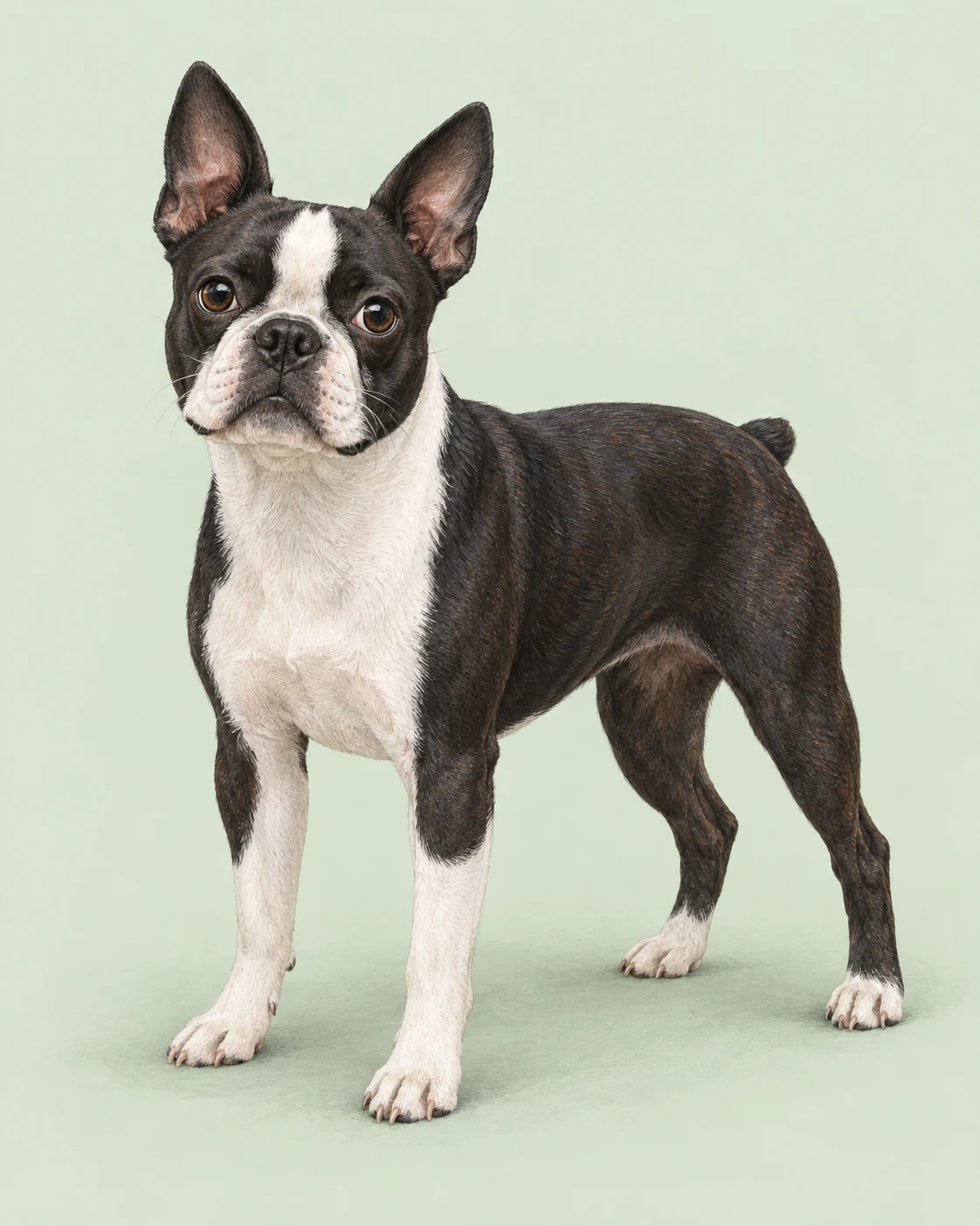 Boston Terrier · Kurzes, glattes Fell · Originalillustration des ganzen Hundes