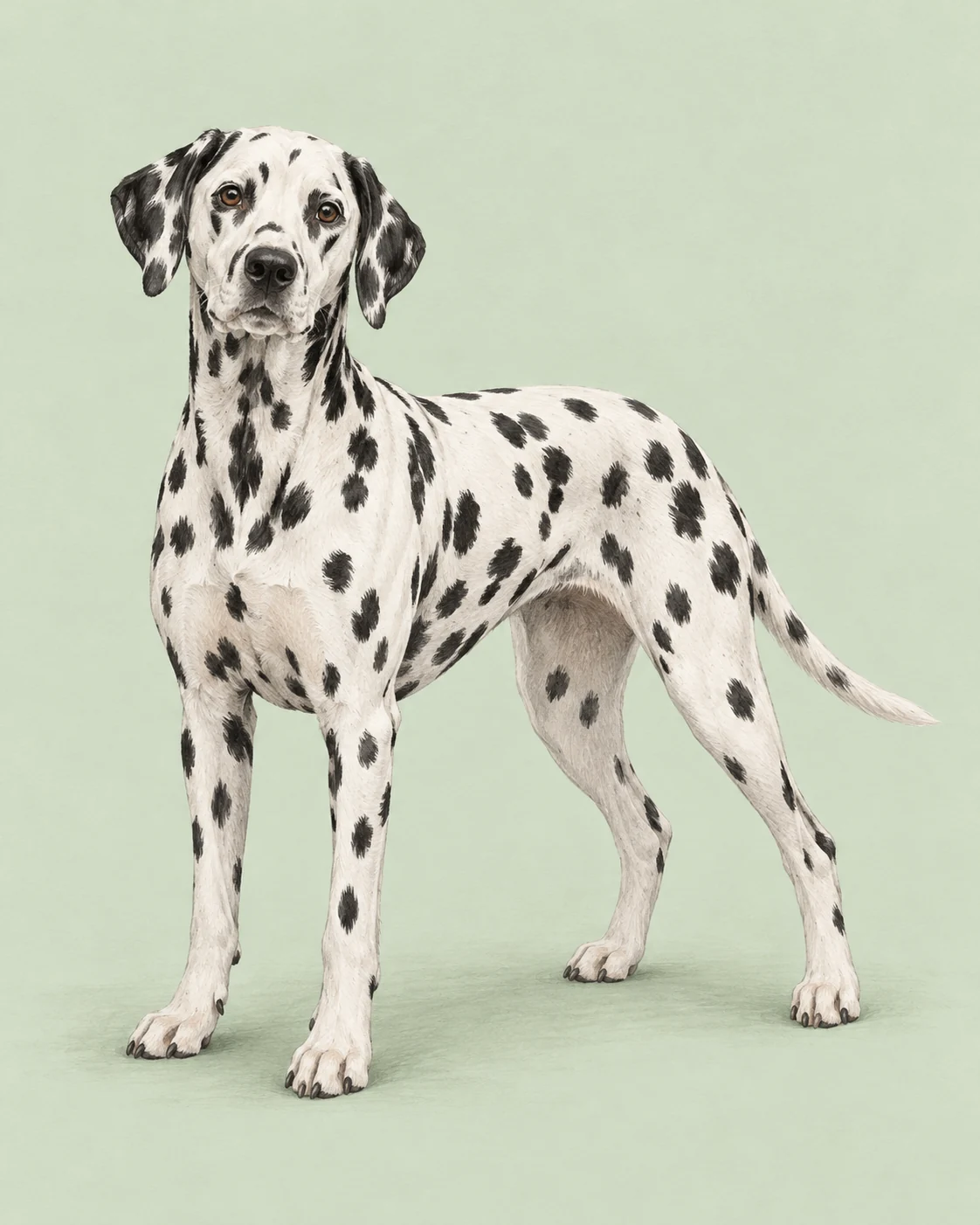 Dalmatiner · Kurz, glatt und getupft · Originalillustration des ganzen Hundes