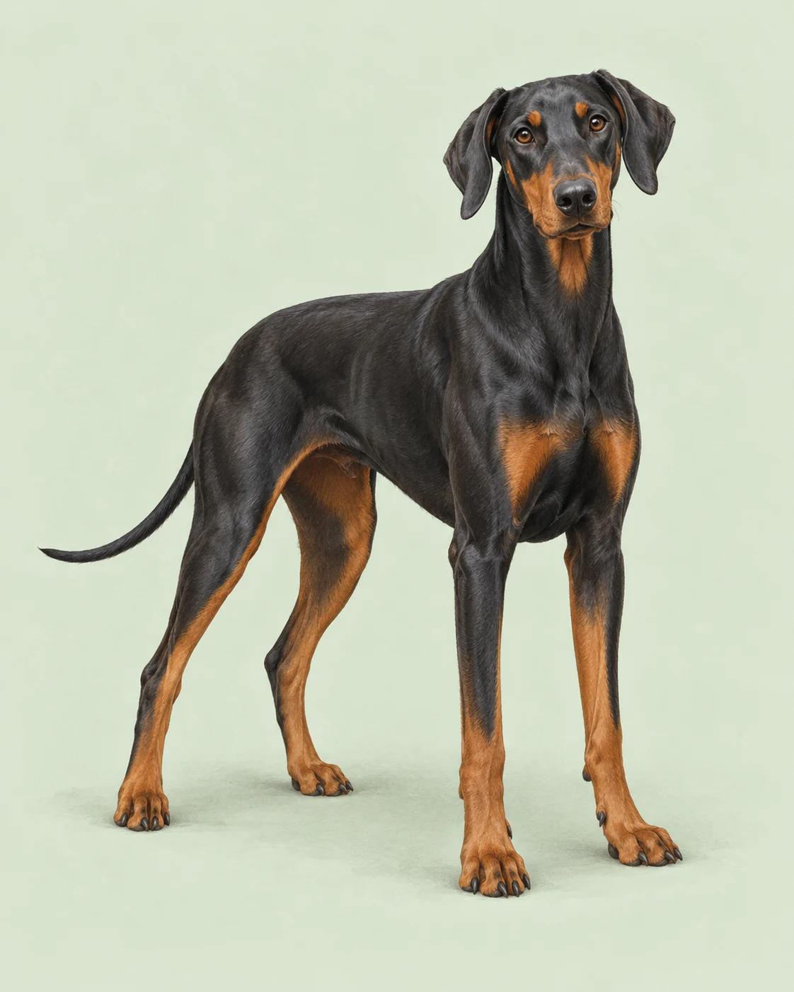 Dobermann · Kurz und glatt · Originalillustration des ganzen Hundes
