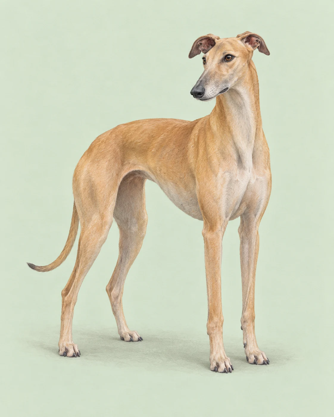 Greyhound · Kurz, fein und glatt · Originalillustration des ganzen Hundes