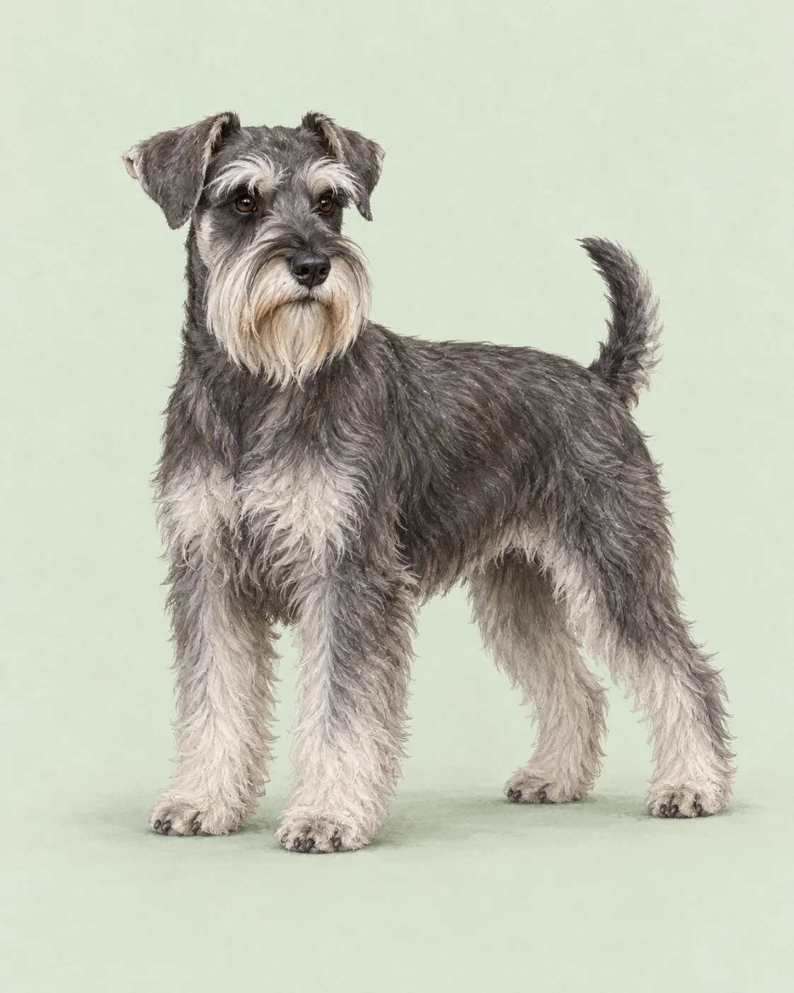 Zwergschnauzer · Doppeltes raues Fell mit Bart · Originalillustration des ganzen Hundes