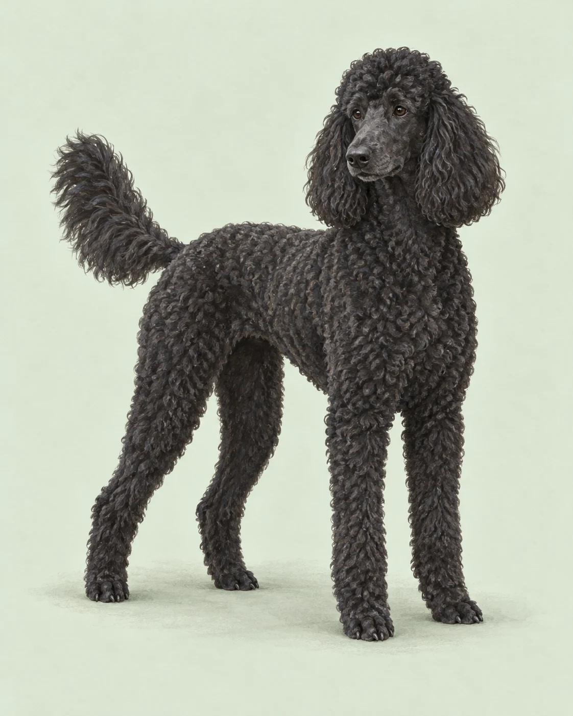 Pudel · Lockig; verschiedene Größen · Originalillustration des ganzen Hundes