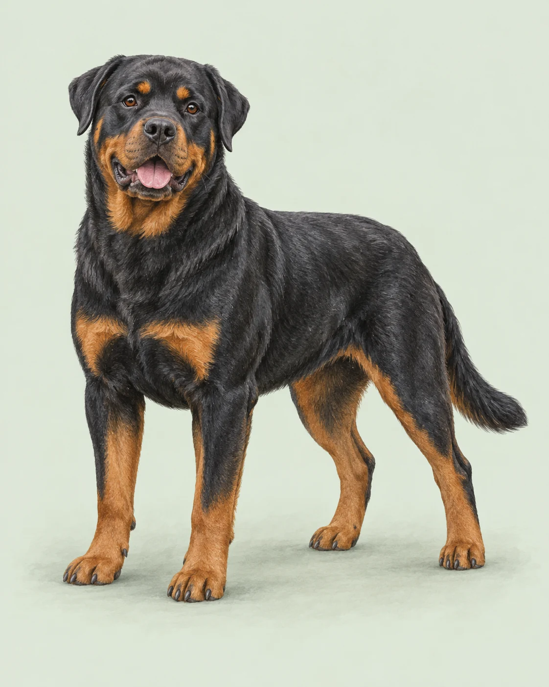Rottweiler · Kurzes Doppelfell · Originalillustration des ganzen Hundes