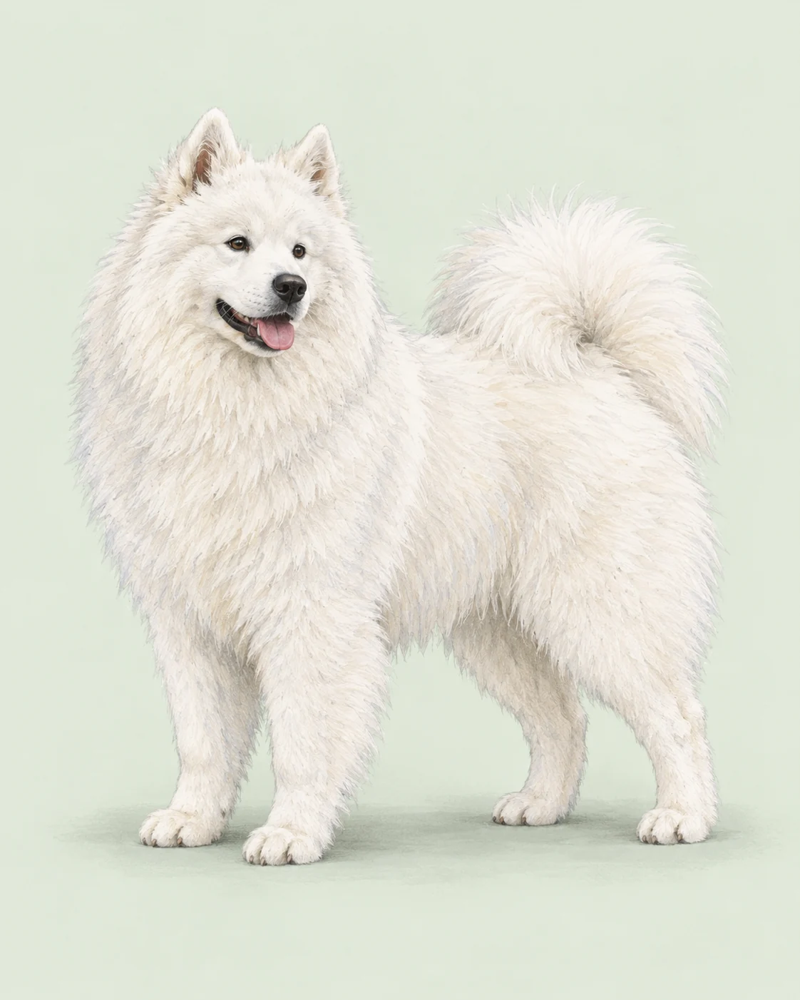 Samojede · Dichtes Doppelfell · Originalillustration des ganzen Hundes