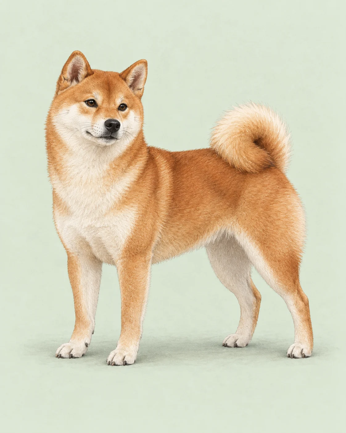 Shiba Inu · Kurzes Doppelfell · Originalillustration des ganzen Hundes