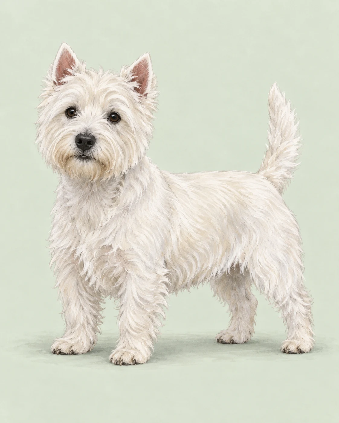 West Highland White Terrier · Kaksinkertainen, karkea peitinkarva · Alkuperäinen kuvitus koko koirasta
