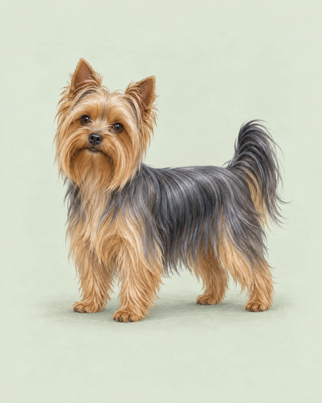Yorkshire Terrier · Lang und seidig · Originalillustration des ganzen Hundes