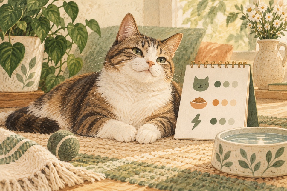Cat beside a notebook for noticing how they are doing