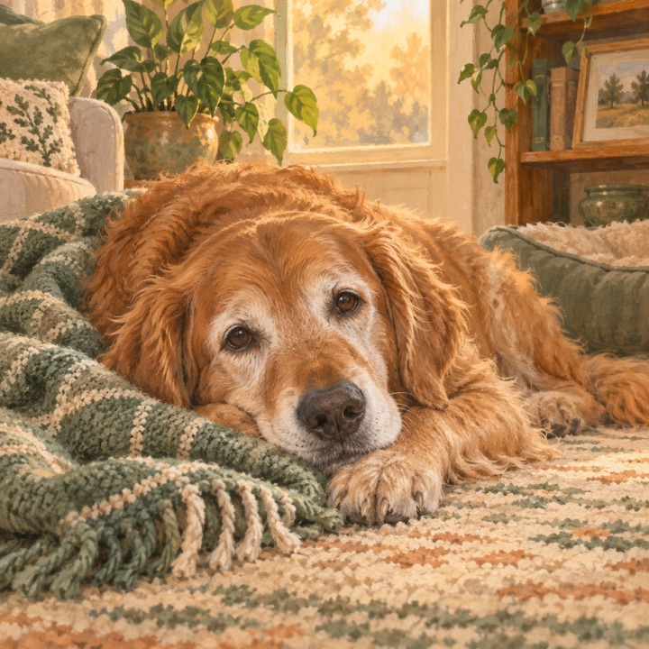 Illustration of a senior pet at home