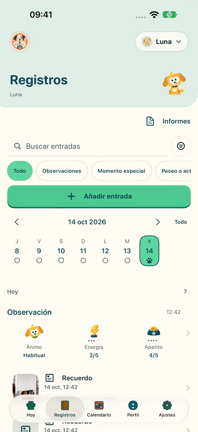 Registros en Nuzzleway, con datos de demostración.