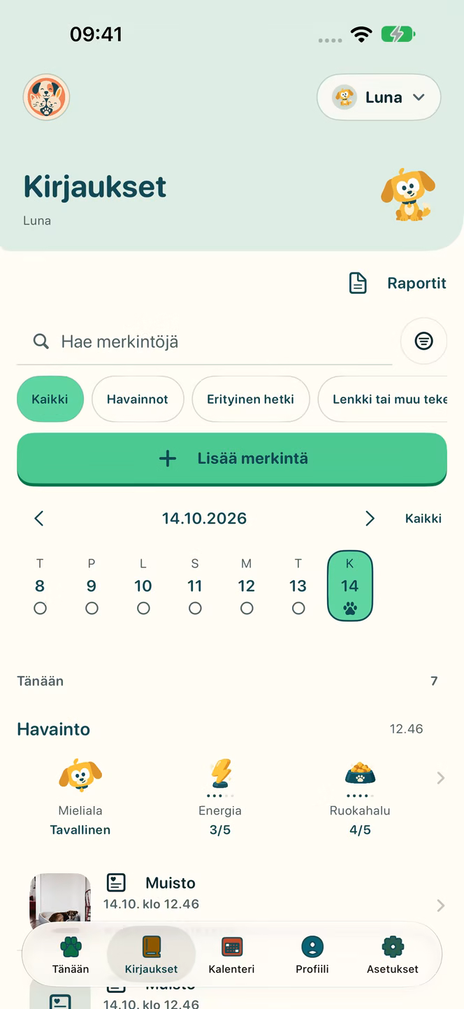 Nuzzlewayn merkinnät esimerkkitiedoilla.