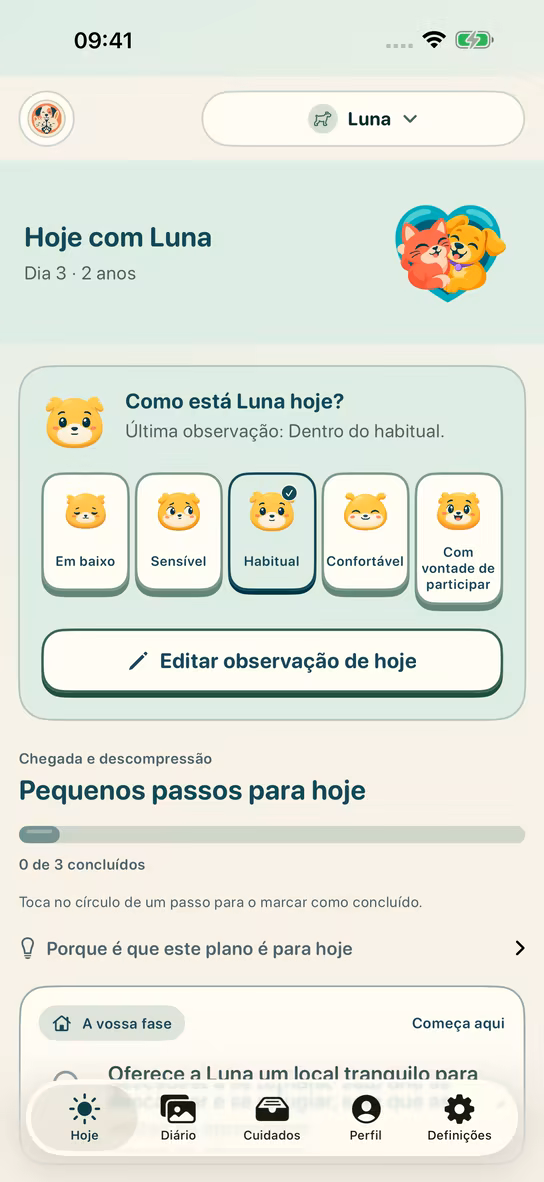 Plano diário de cuidados de um animal no Nuzzleway