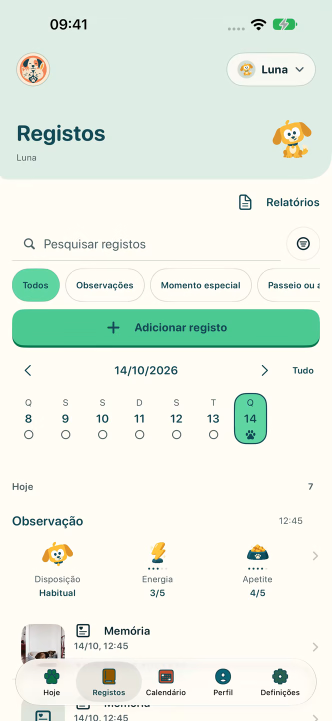 Registos no Nuzzleway com dados de demonstração.